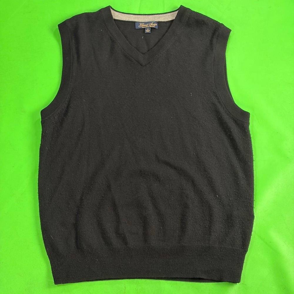 Garret Scott Sweater Vest Men's M Black 100% Extra Fine Merino Wool V-Neck EUC